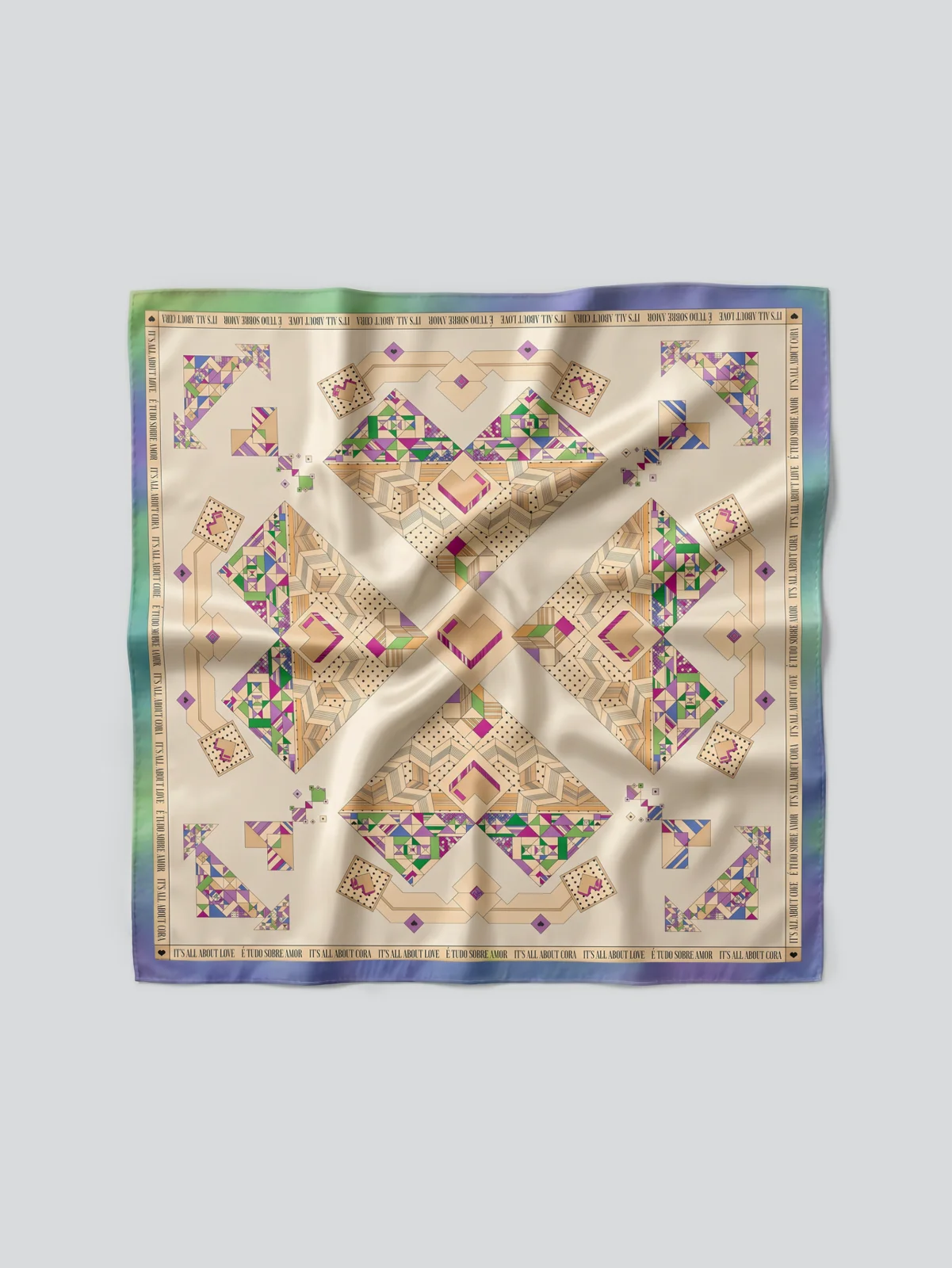 DIGITAL LOVE scarf in Purple and Green, detail